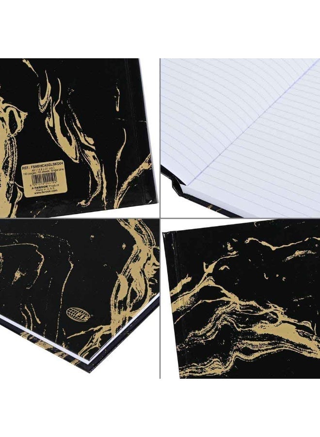 FIS® Notebook Hard Cover, A5 Size(14.8x21cm), 2 Quire, 192 Pages, 96 Sheets, Single Line Ruling, Golden/Black, Packet of 5 Pieces, Design 5-FSNBHCA5GLBKD05 - Image 3